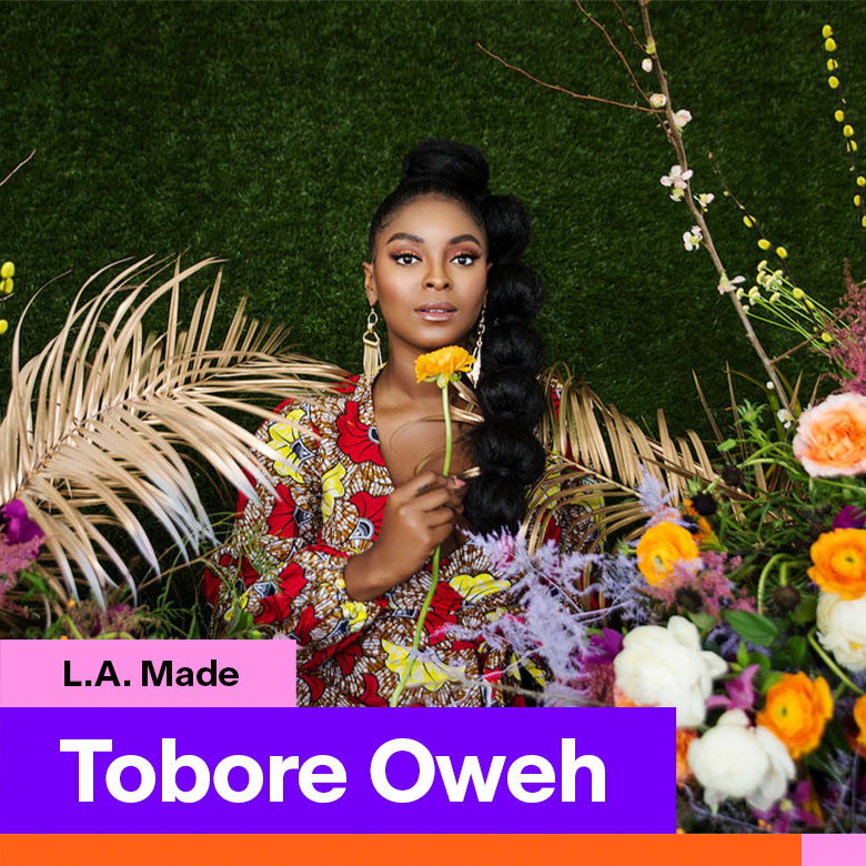 L.A. Made: Tobore Oweh. Portrait of a Black woman among flowers.